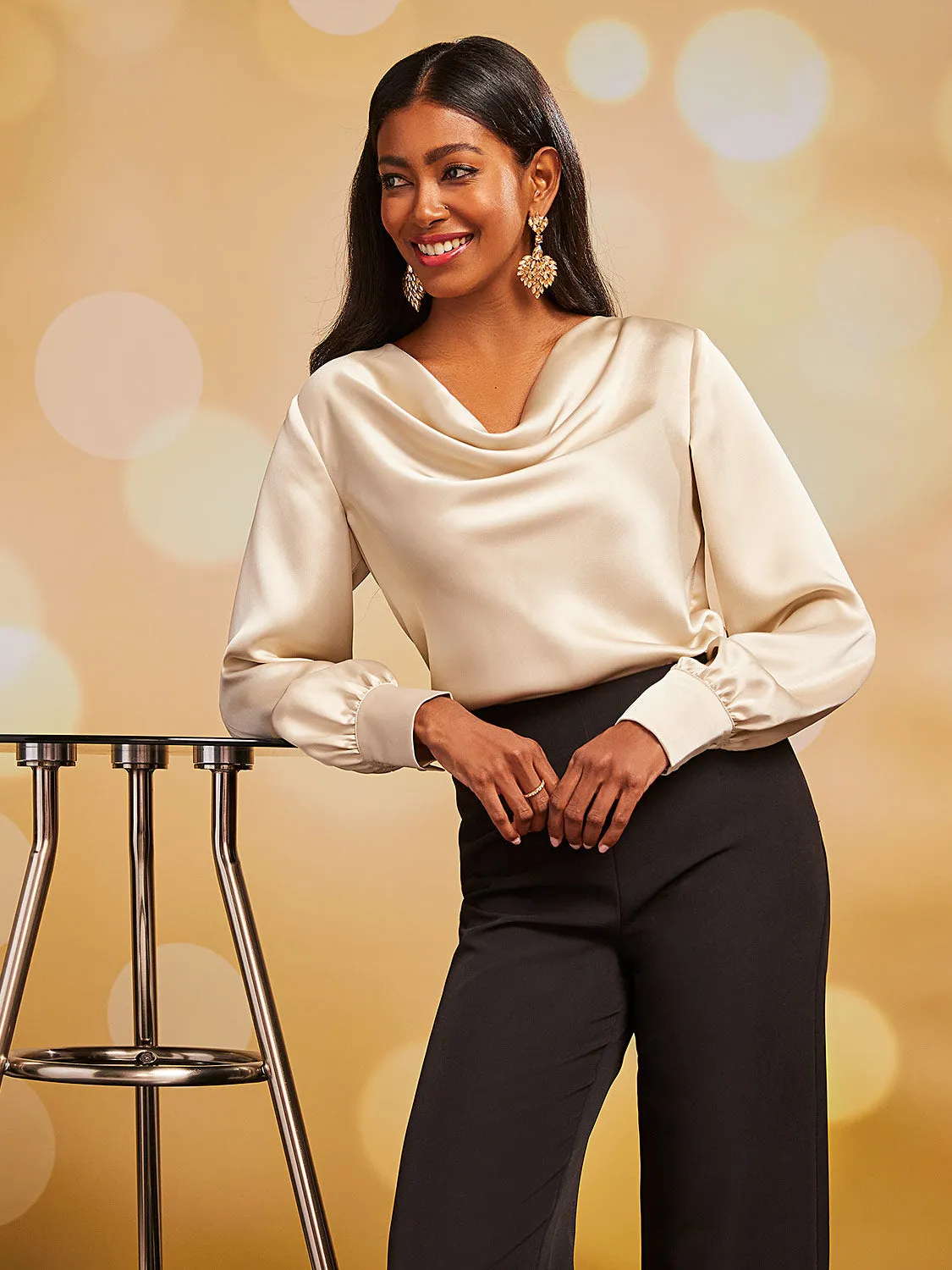 Satin Cowl Neck Blouse sold by Suzy Shier