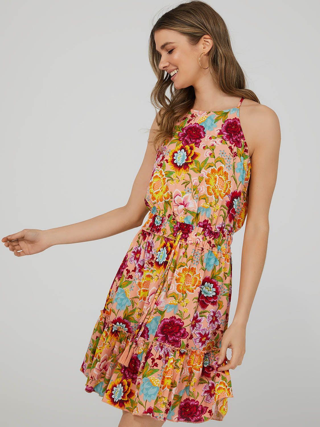 Floral Print Halter Neck Dress With Smocked Waistband sold by Suzy Shier product image thumbnail 2