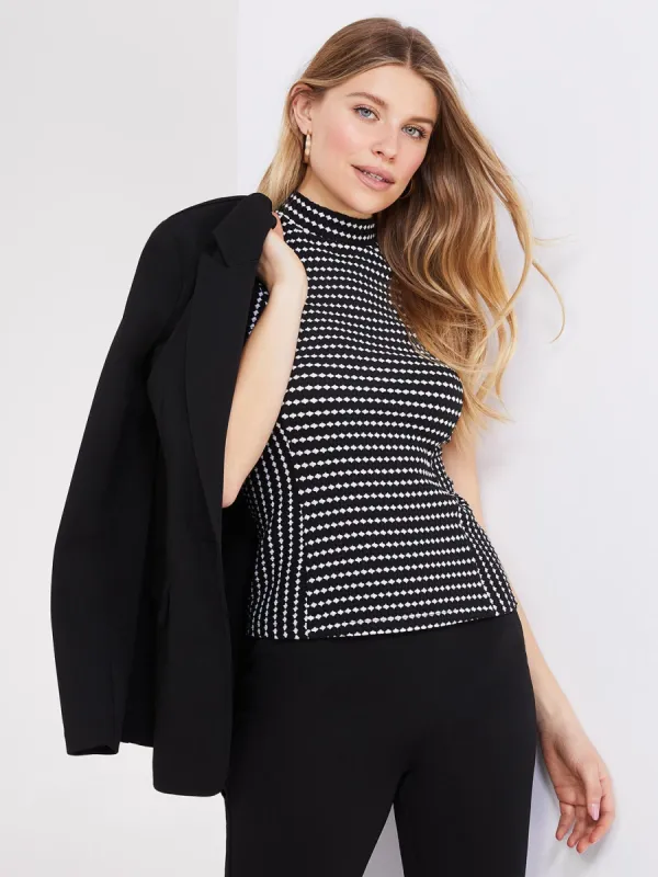 Printed Textured Sleeveless Mock Neck Top sold by Suzy Shier