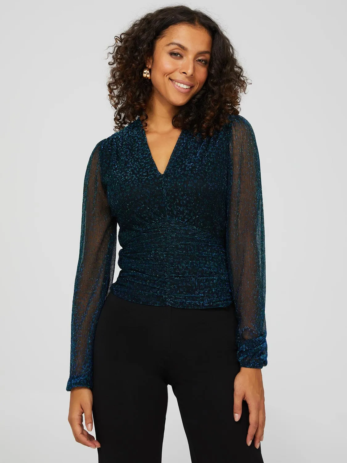 Long Balloon Sleeve Animal Print Top sold by Suzy Shier