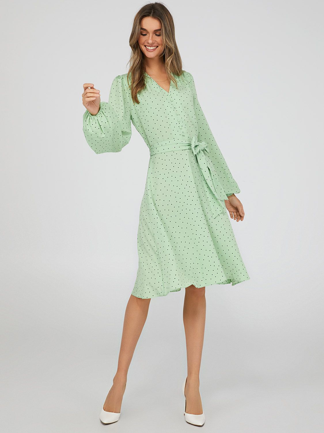 Polka Dot V-Neck Knee Length Dress sold by Suzy Shier