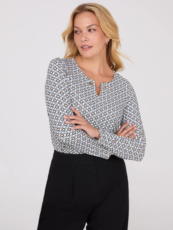 Chain Keyhole Printed Long Sleeve Top sold by Suzy Shier