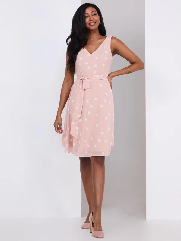 Sleeveless Dot Print V-Neck Chiffon Dress sold by Suzy Shier