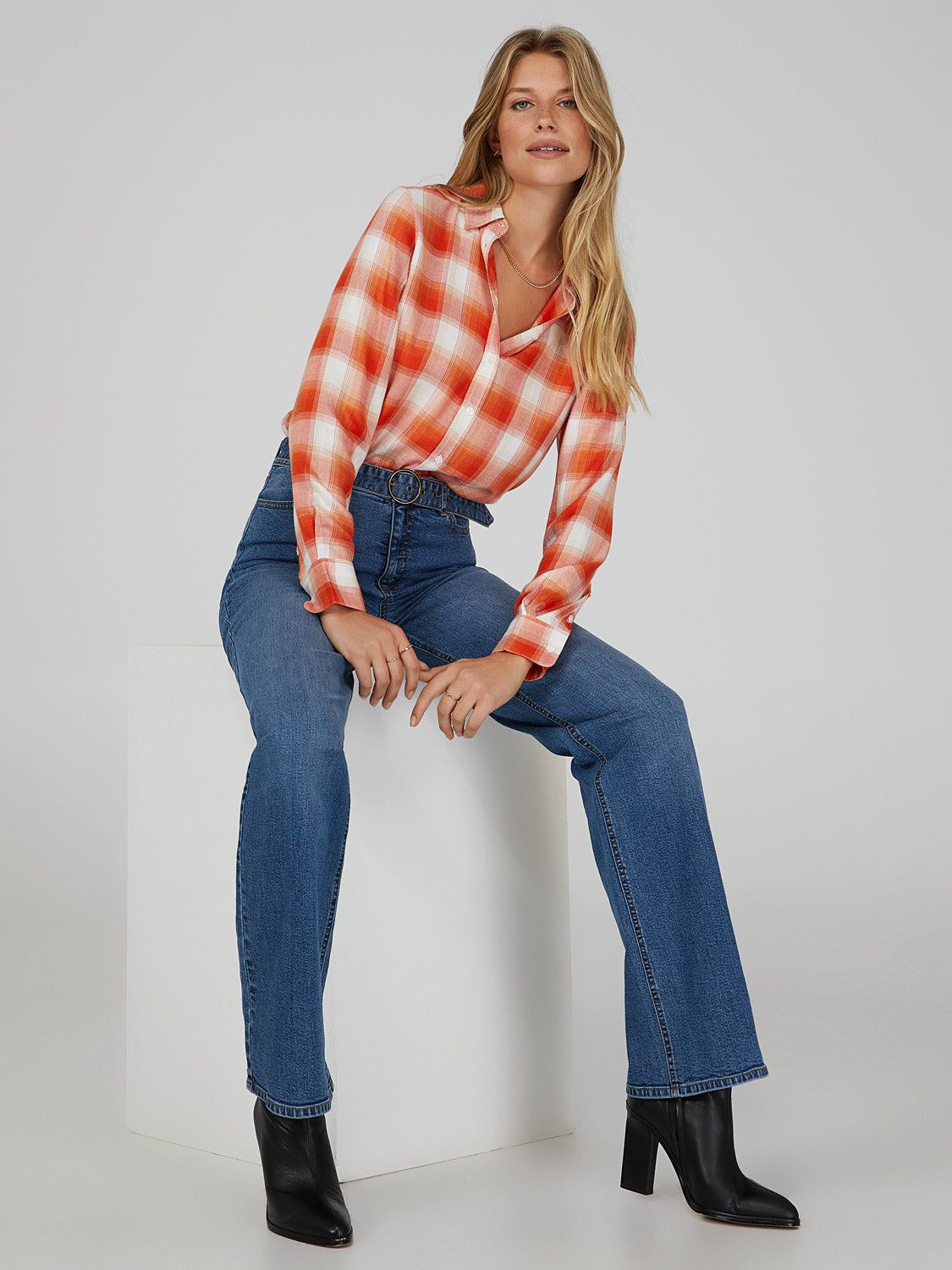 Plaid Button-Down Blouse sold by Suzy Shier