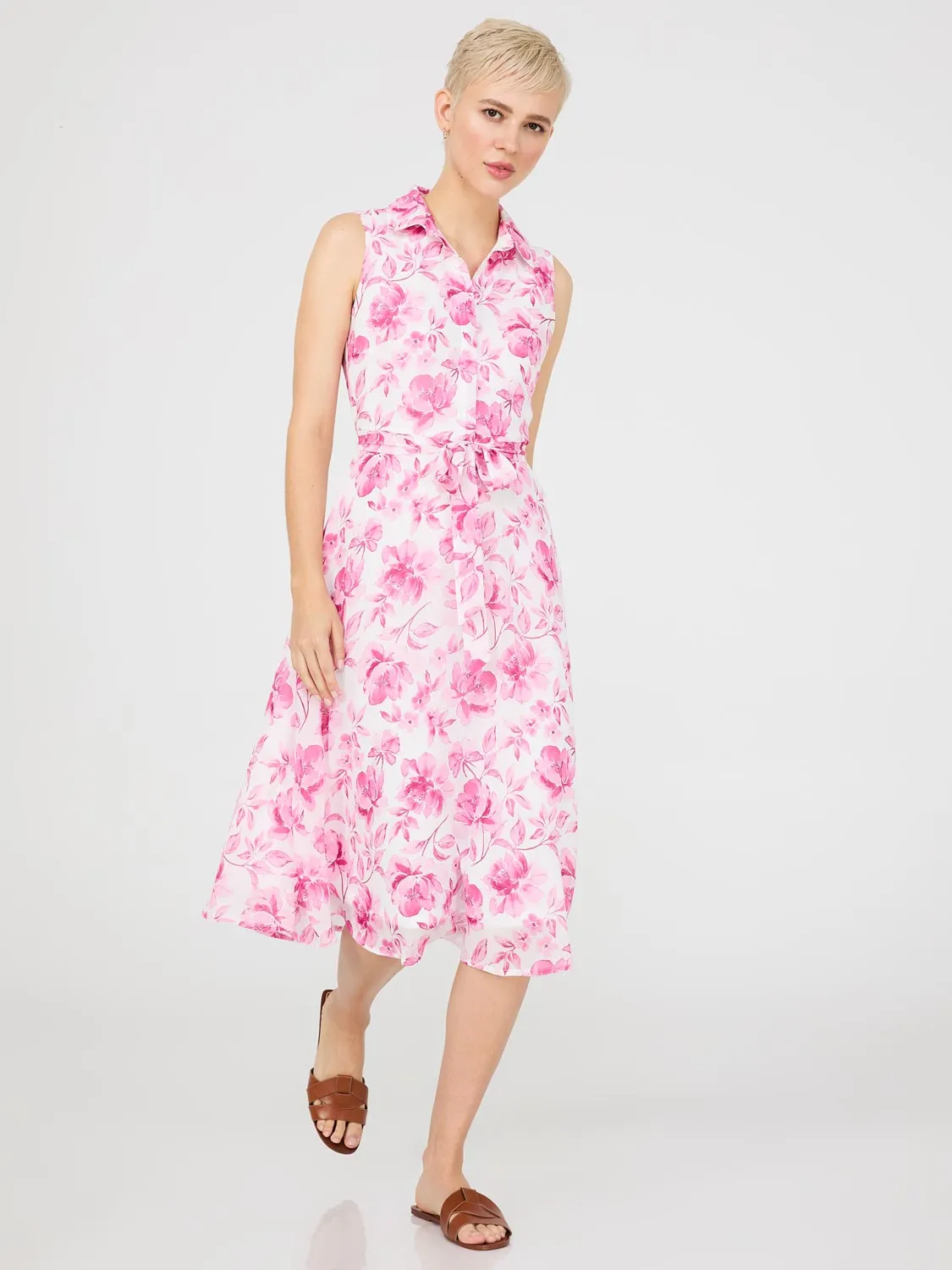 Sleeveless Chiffon Printed Button-Front Midi Dress sold by Suzy Shier product image thumbnail 3