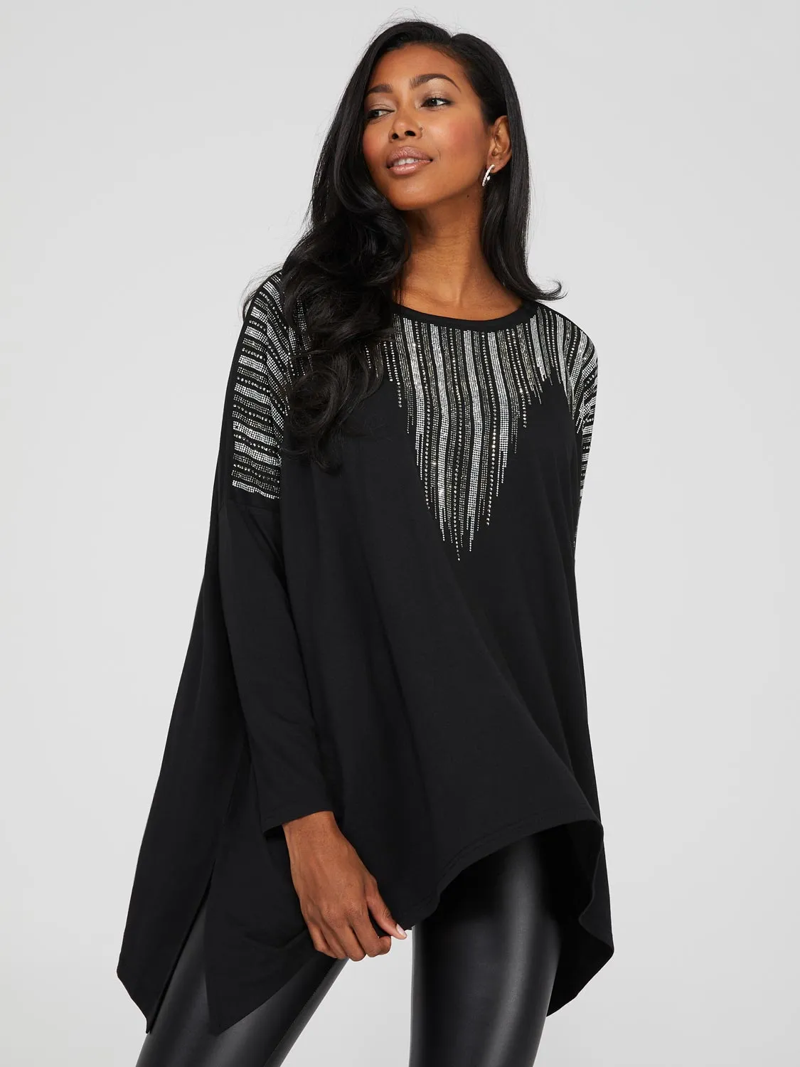 Asymmetrical Tunic Top With Rhinestone Details sold by Suzy Shier product image thumbnail 3
