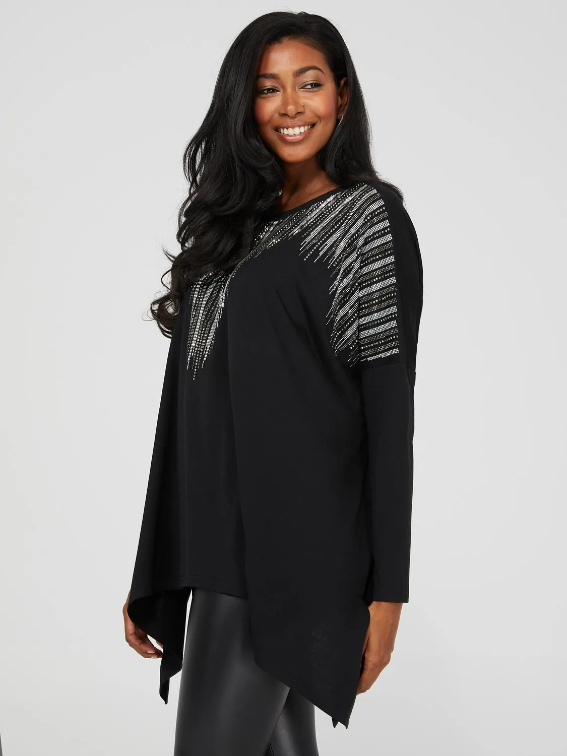 Asymmetrical Tunic Top With Rhinestone Details sold by Suzy Shier product image thumbnail 4