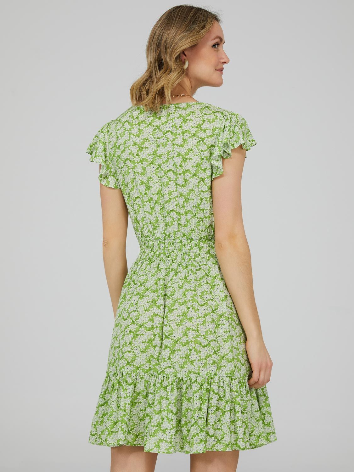 Floral Print V-Neck Mini Dress With Flutter Sleeves sold by Suzy Shier product image thumbnail 5