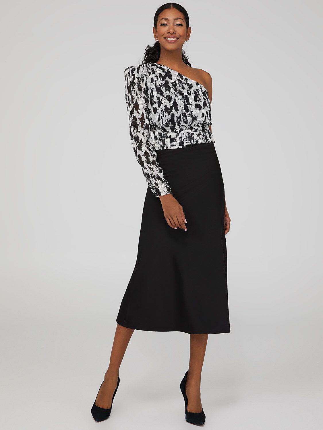 Satin Midi Skirt sold by Suzy Shier