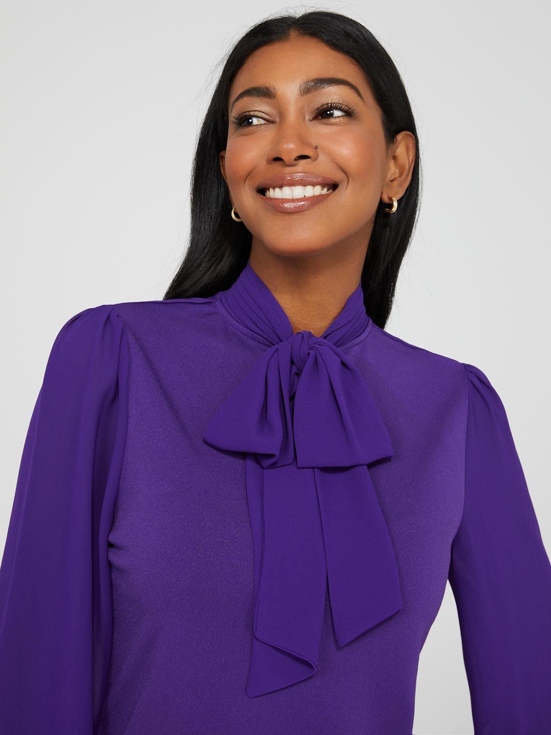 Long Sleeve Pleated Neck Chiffon Bow Top sold by Suzy Shier product image thumbnail 2