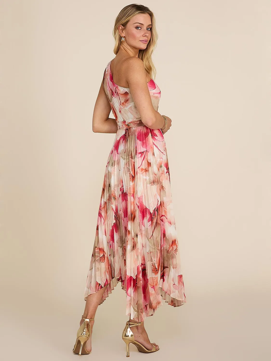 Floral Print One-Shoulder Pleated Chiffon Midi Dress sold by Suzy Shier product image thumbnail 4