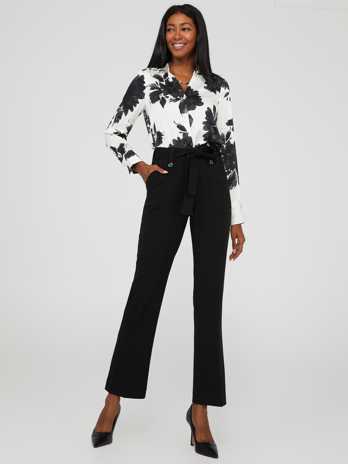 High-Rise Patch Pocket Pants With Belt sold by Suzy Shier