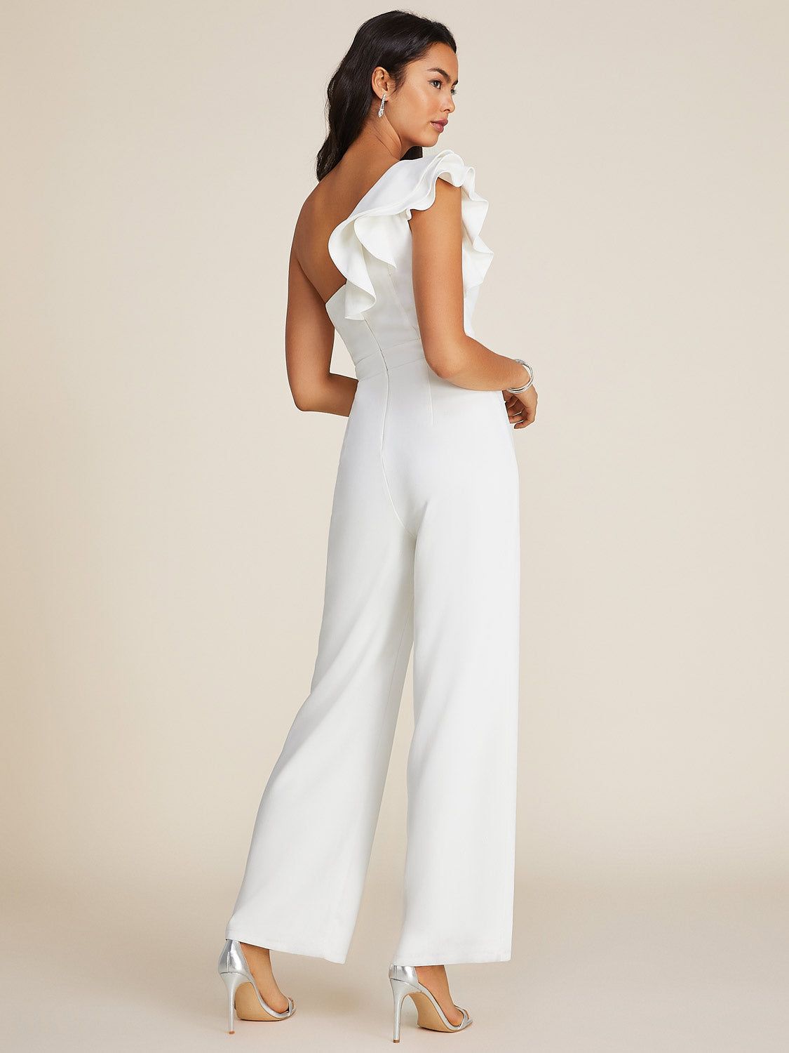 Wide Leg Bustier Jumpsuit With One-Shoulder Ruffle sold by Suzy Shier product image thumbnail 8