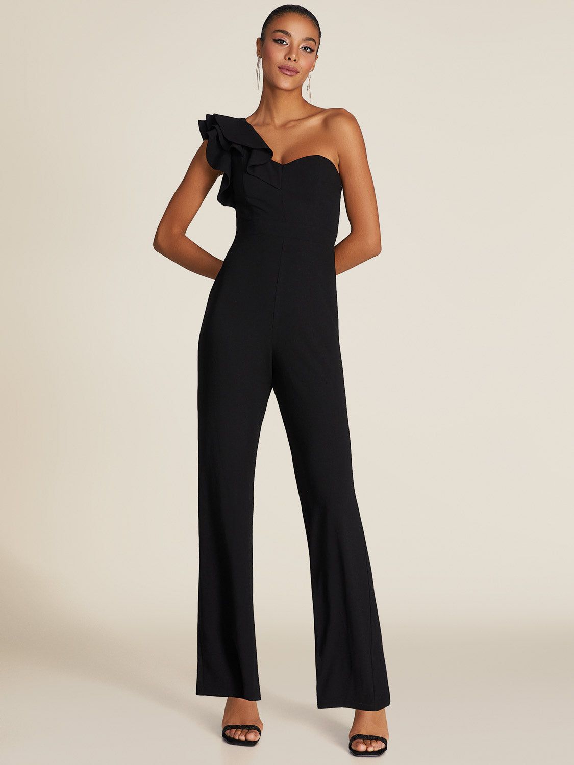 Wide Leg Bustier Jumpsuit With One-Shoulder Ruffle sold by Suzy Shier product image thumbnail 2