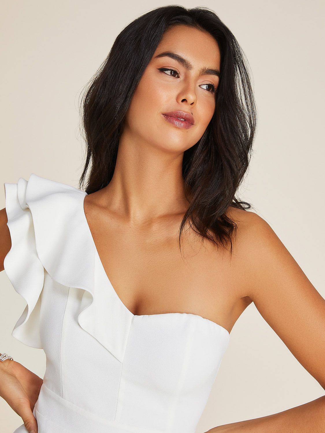 Wide Leg Bustier Jumpsuit With One-Shoulder Ruffle sold by Suzy Shier product image thumbnail 7