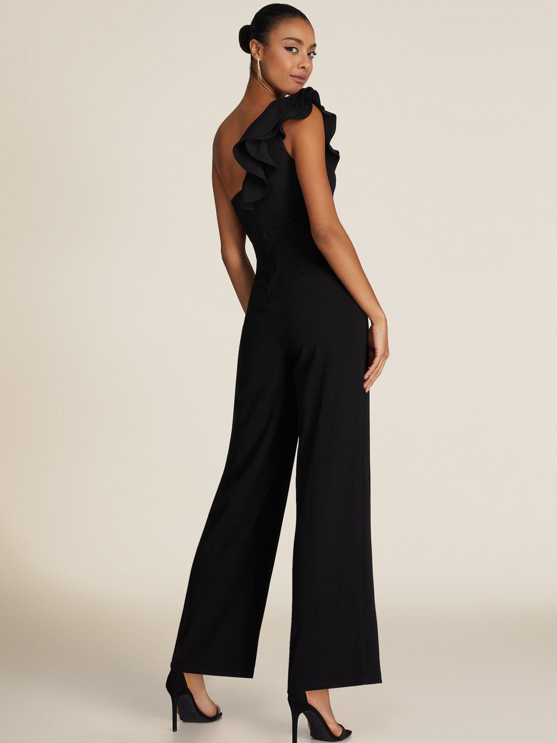 Wide Leg Bustier Jumpsuit With One-Shoulder Ruffle sold by Suzy Shier product image thumbnail 4