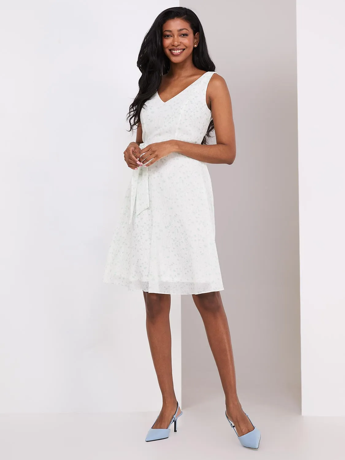 Sleeveless Printed V-Neck Chiffon Dress sold by Suzy Shier