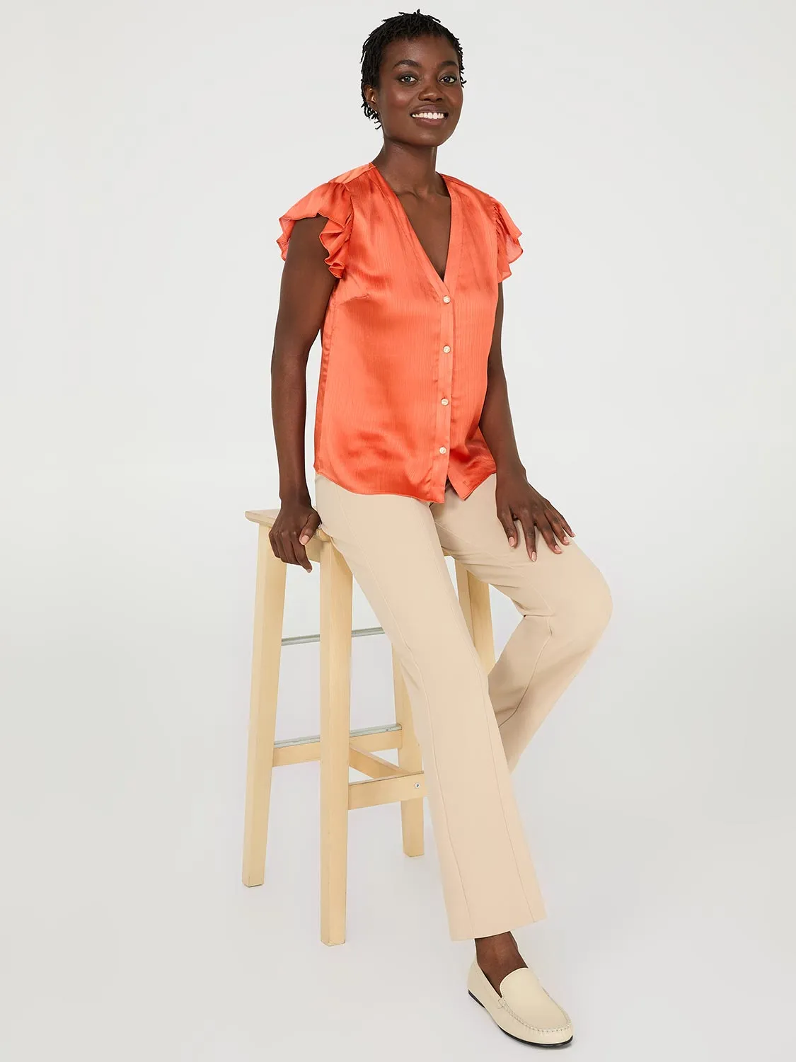 Crinkle Satin Ruffle Sleeve Button-Front Blouse sold by Suzy Shier product image thumbnail 2