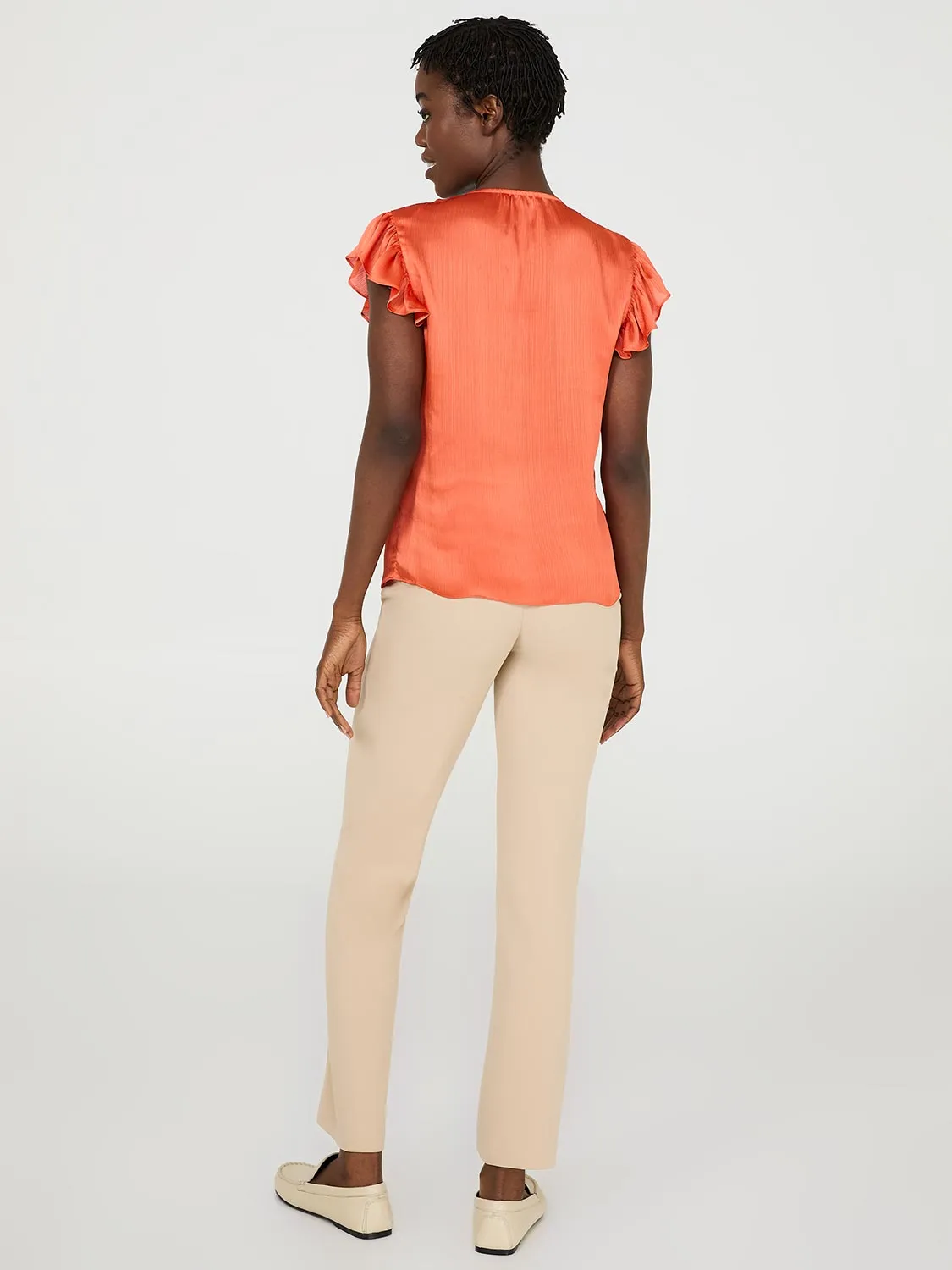 Crinkle Satin Ruffle Sleeve Button-Front Blouse sold by Suzy Shier product image thumbnail 4