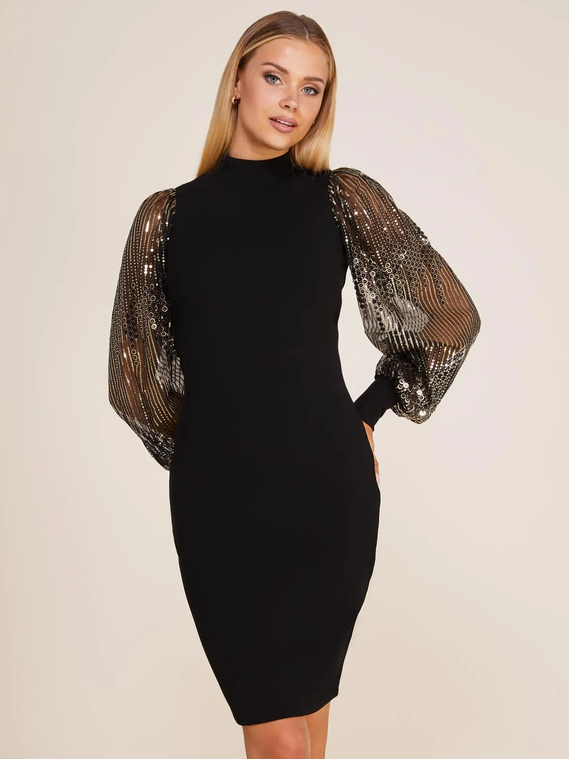 Sequin Long Sleeve Mock Neck Mini Dress sold by Suzy Shier product image thumbnail 2