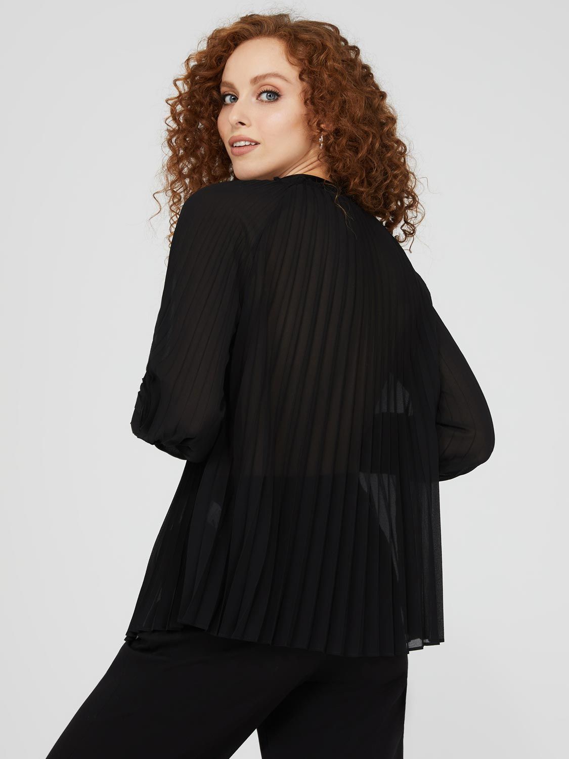 Pleated Chiffon Blouse With Faux Leather Details sold by Suzy Shier product image thumbnail 5