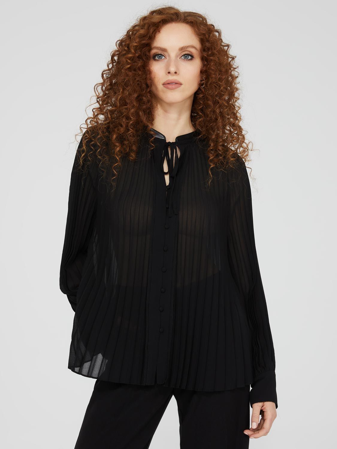 Pleated Chiffon Blouse With Faux Leather Details sold by Suzy Shier product image thumbnail 3