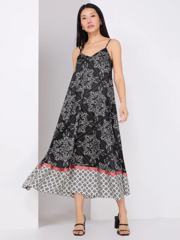 V-Neck Border Print Satin Maxi Dress sold by Suzy Shier
