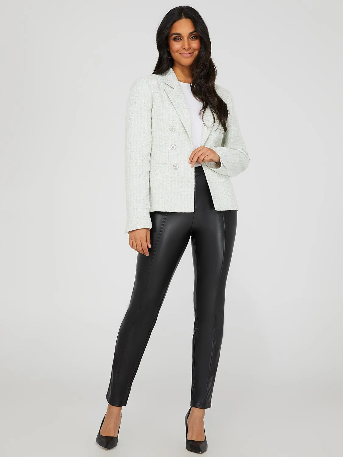 Front Seam Faux Leather Slim Leg Pants sold by Suzy Shier