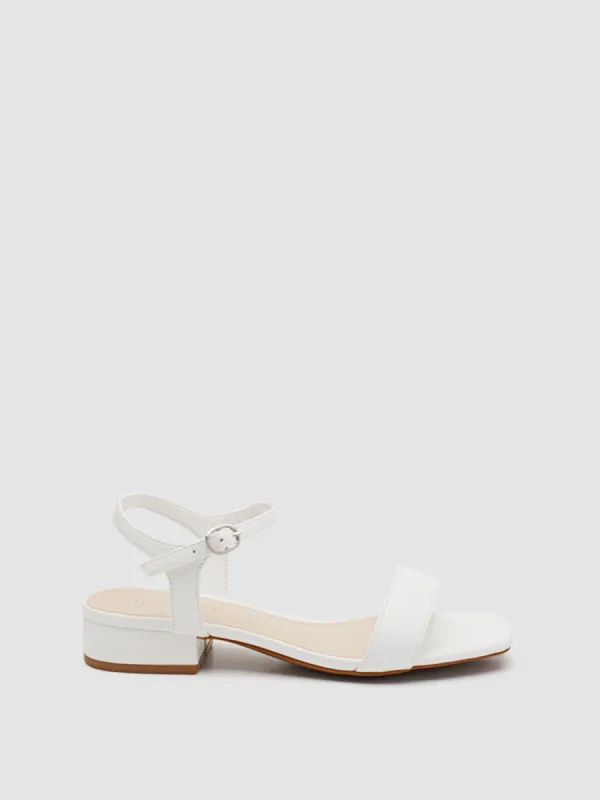 Square Toe Faux Leather Low Block Heel Sandal sold by Suzy Shier