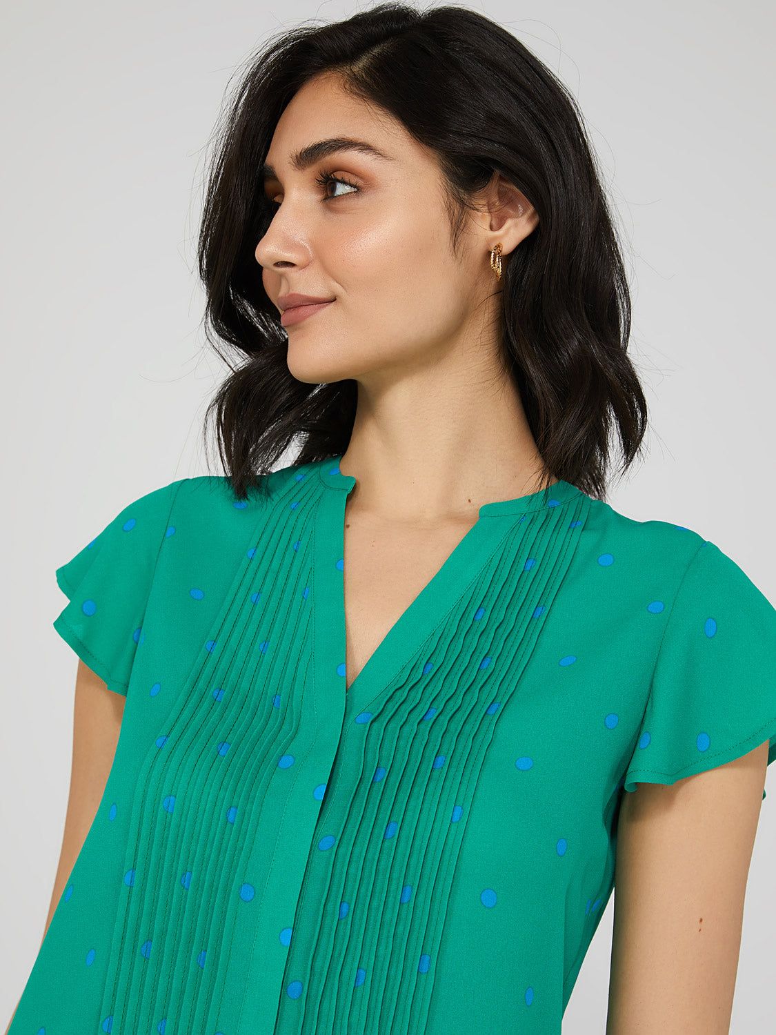 Printed Crepe Chiffon Blouse WIth Pintuck Detail sold by Suzy Shier product image thumbnail 2