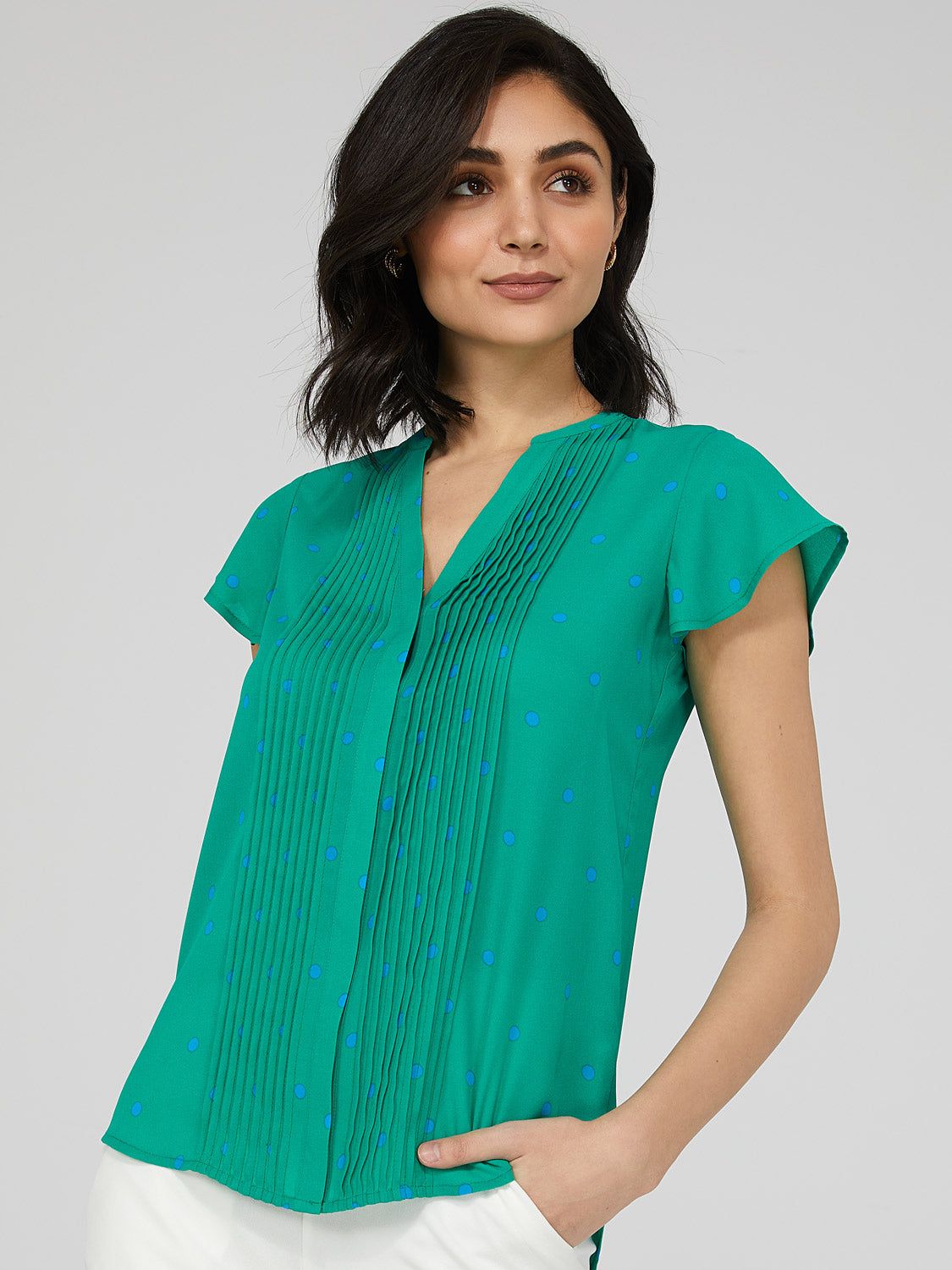 Printed Crepe Chiffon Blouse WIth Pintuck Detail sold by Suzy Shier product image thumbnail 4