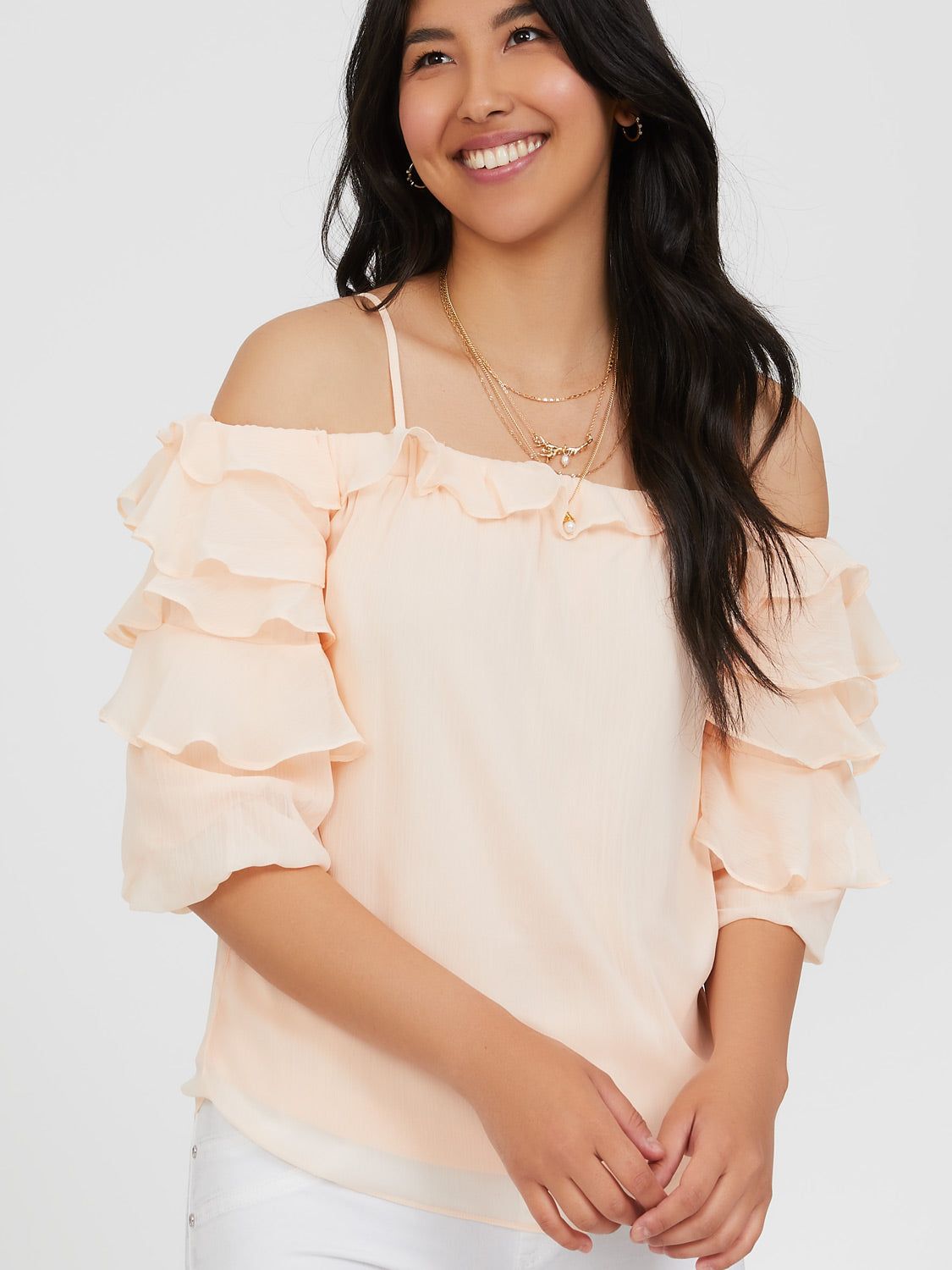 ¾ Ruffled Sleeves Off-The-Shoulder Blouse sold by Suzy Shier product image thumbnail 2
