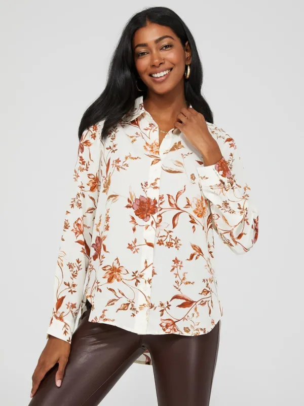 Floral Print Crepe Button-Front Blouse sold by Suzy Shier