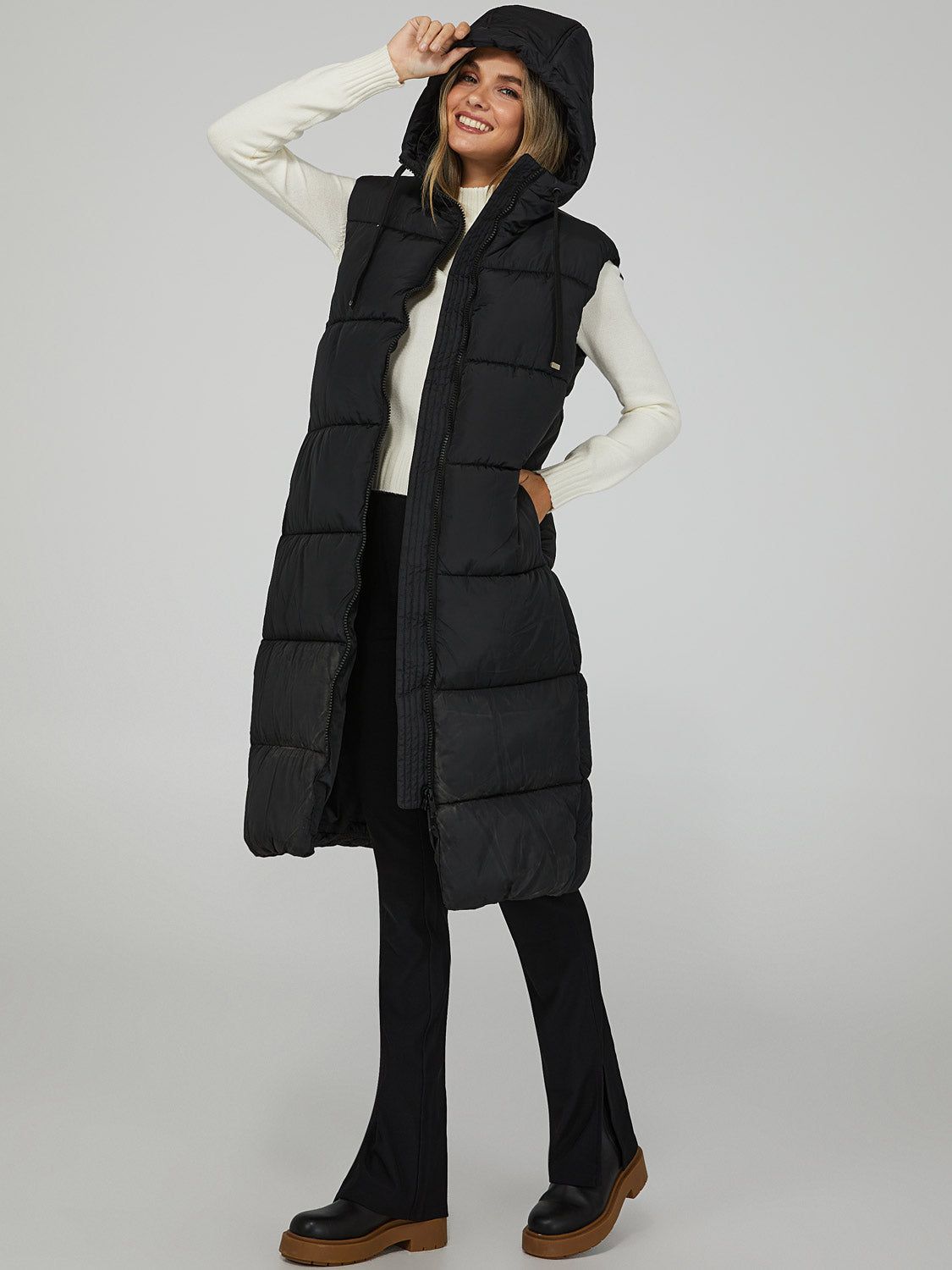 Longline Zip Up Puffer Vest sold by Suzy Shier