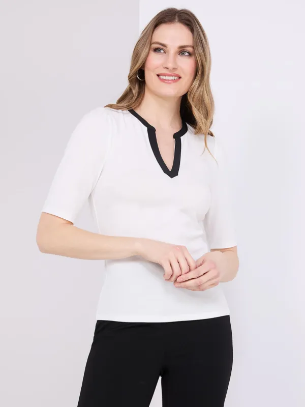 Contrast Neckline 3/4 Sleeve Top sold by Suzy Shier