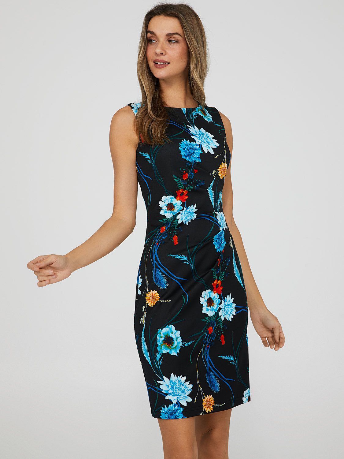 Sleeveless Printed Scuba Dress With Side Pleats sold by Suzy Shier product image thumbnail 2