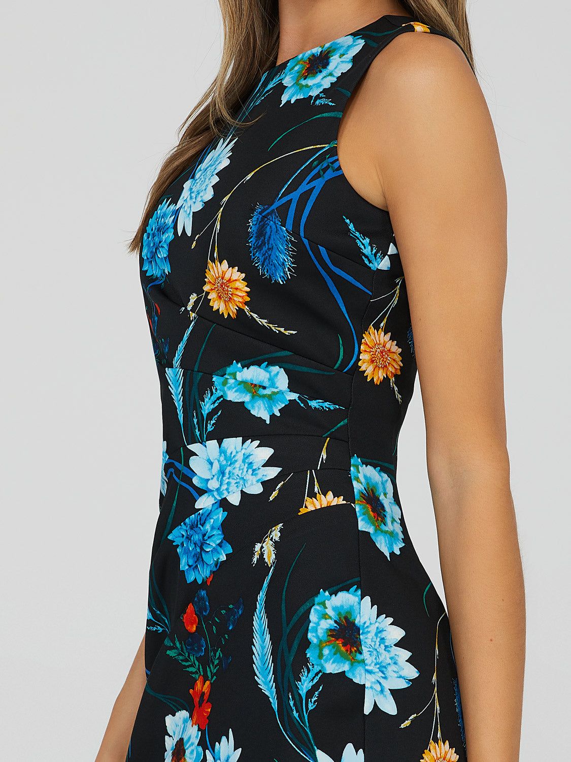 Sleeveless Printed Scuba Dress With Side Pleats sold by Suzy Shier product image thumbnail 5