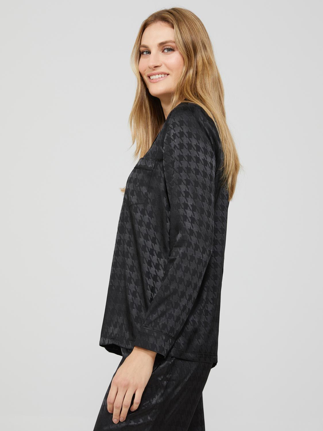 Houndstooth Satin Jacquard Button-Down Pajama Set sold by Suzy Shier product image thumbnail 4
