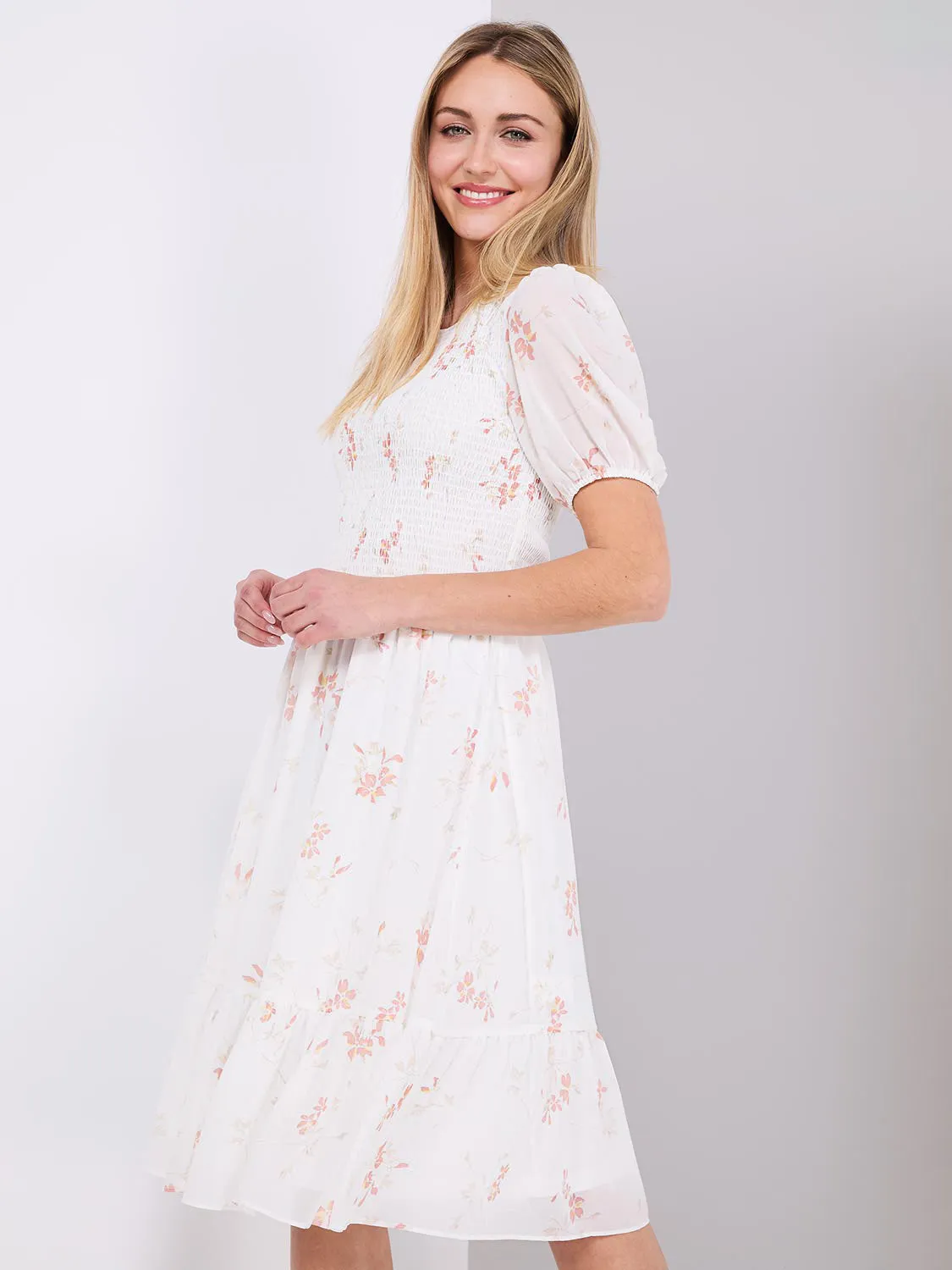 Printed Puff Sleeve Smocked Dress sold by Suzy Shier product image thumbnail 4