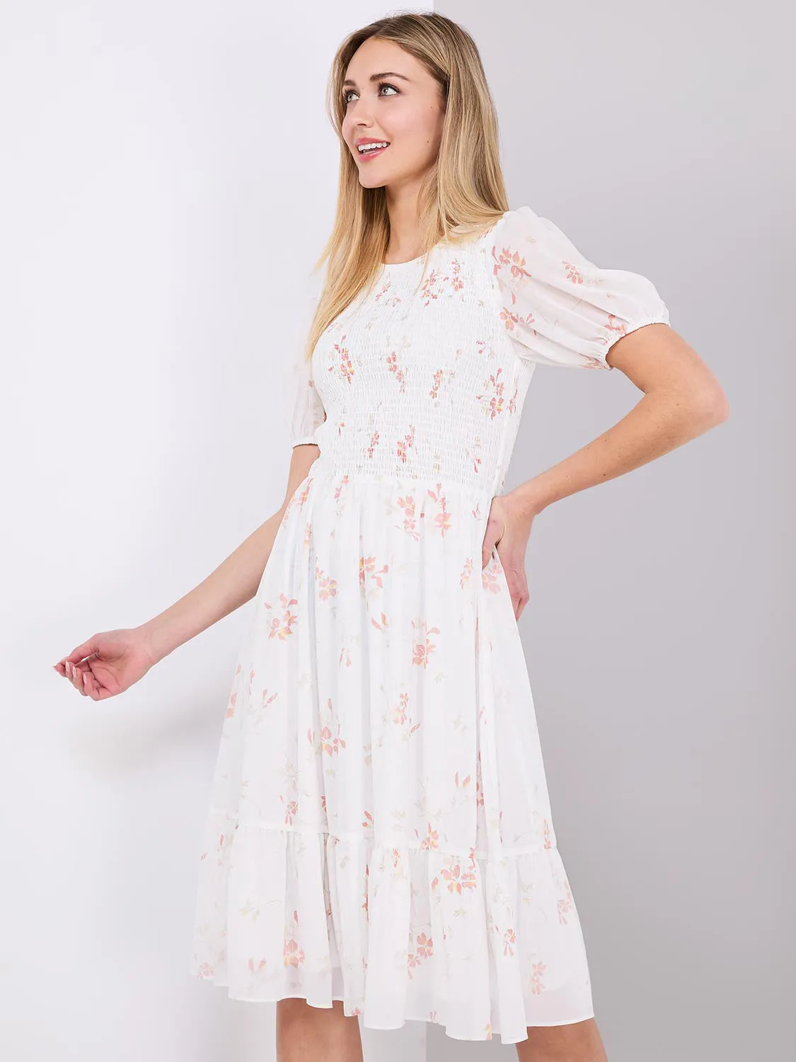 Printed Puff Sleeve Smocked Dress sold by Suzy Shier product image thumbnail 2