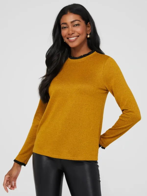 Mock Neck Top With Pleated Chiffon Details sold by Suzy Shier