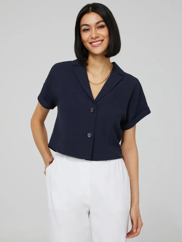 Button-Front Waisted Blouse sold by Suzy Shier