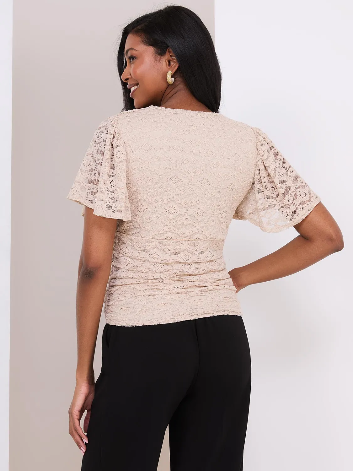 Lace Cross-Front Top With Flutter Sleeves sold by Suzy Shier product image thumbnail 5