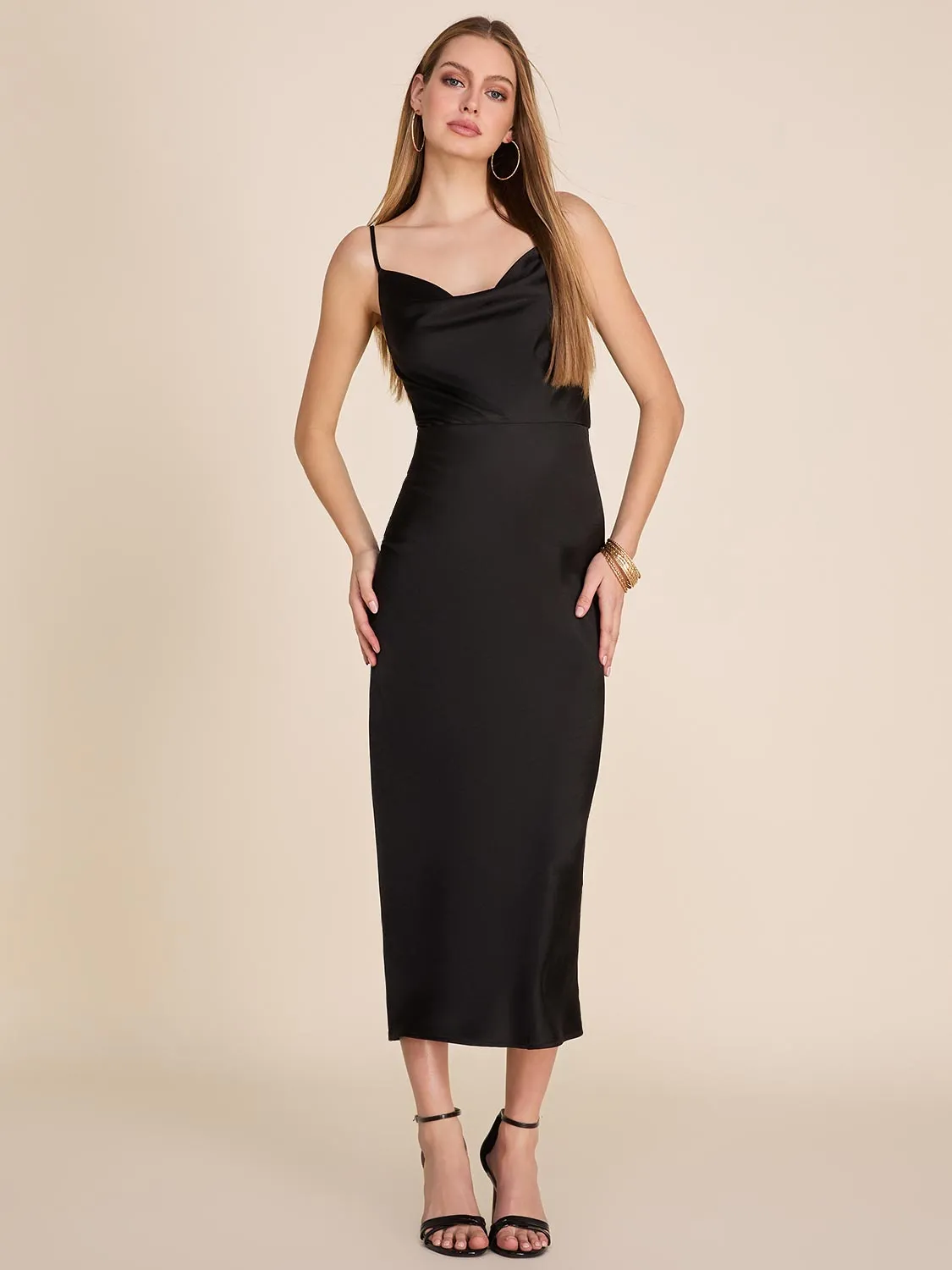 Cowl Neck Satin Midi Dress sold by Suzy Shier product image thumbnail 5