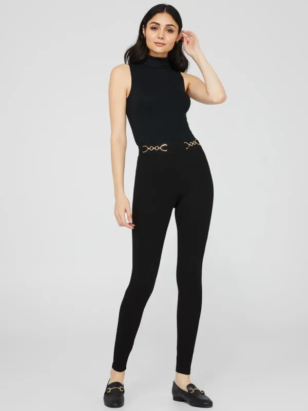 Skinny Pull-On Pants With Chain Detail Waistband sold by Suzy Shier