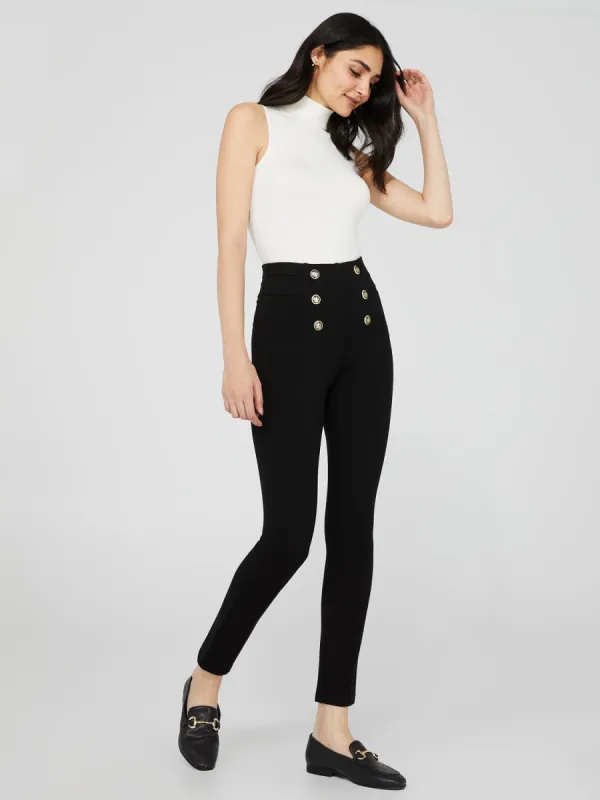 High-Waisted Pull-On Pants With Button Details sold by Suzy Shier