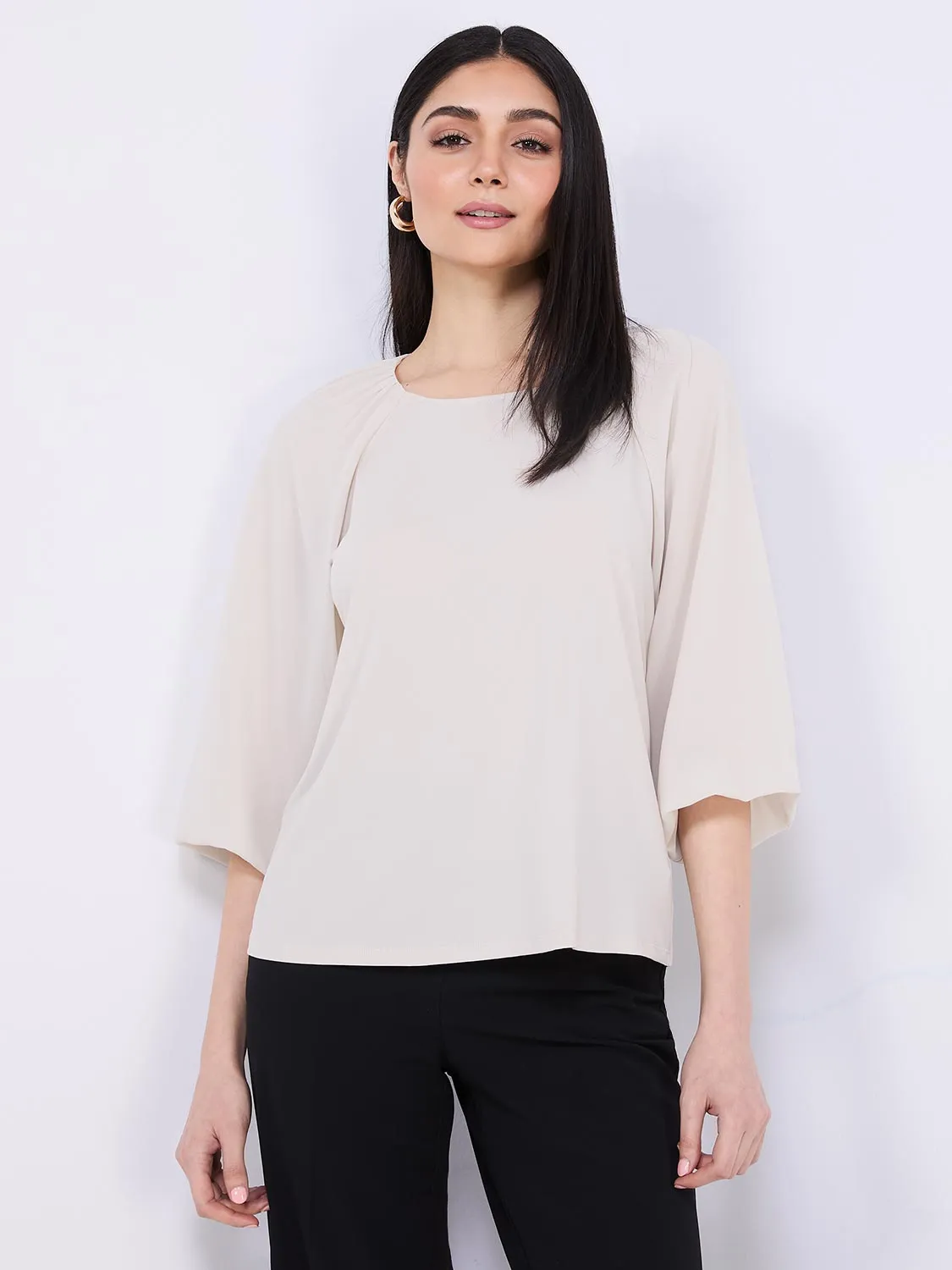 3/4 Chiffon Sleeve Round Neck Top sold by Suzy Shier