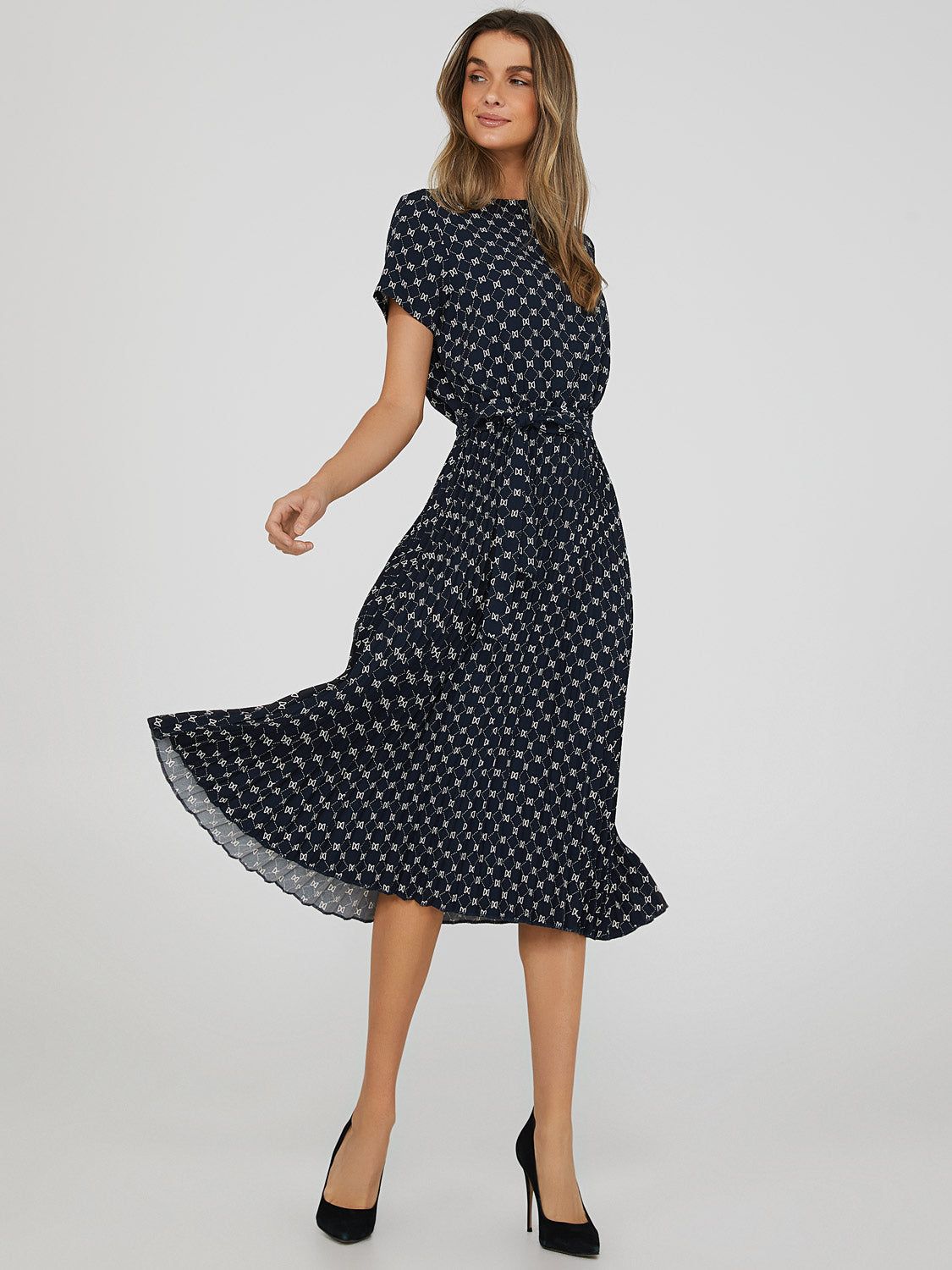 Boat Neck Pleated Midi Dress, <br>The Lauren Dress sold by Suzy Shier product image thumbnail 2