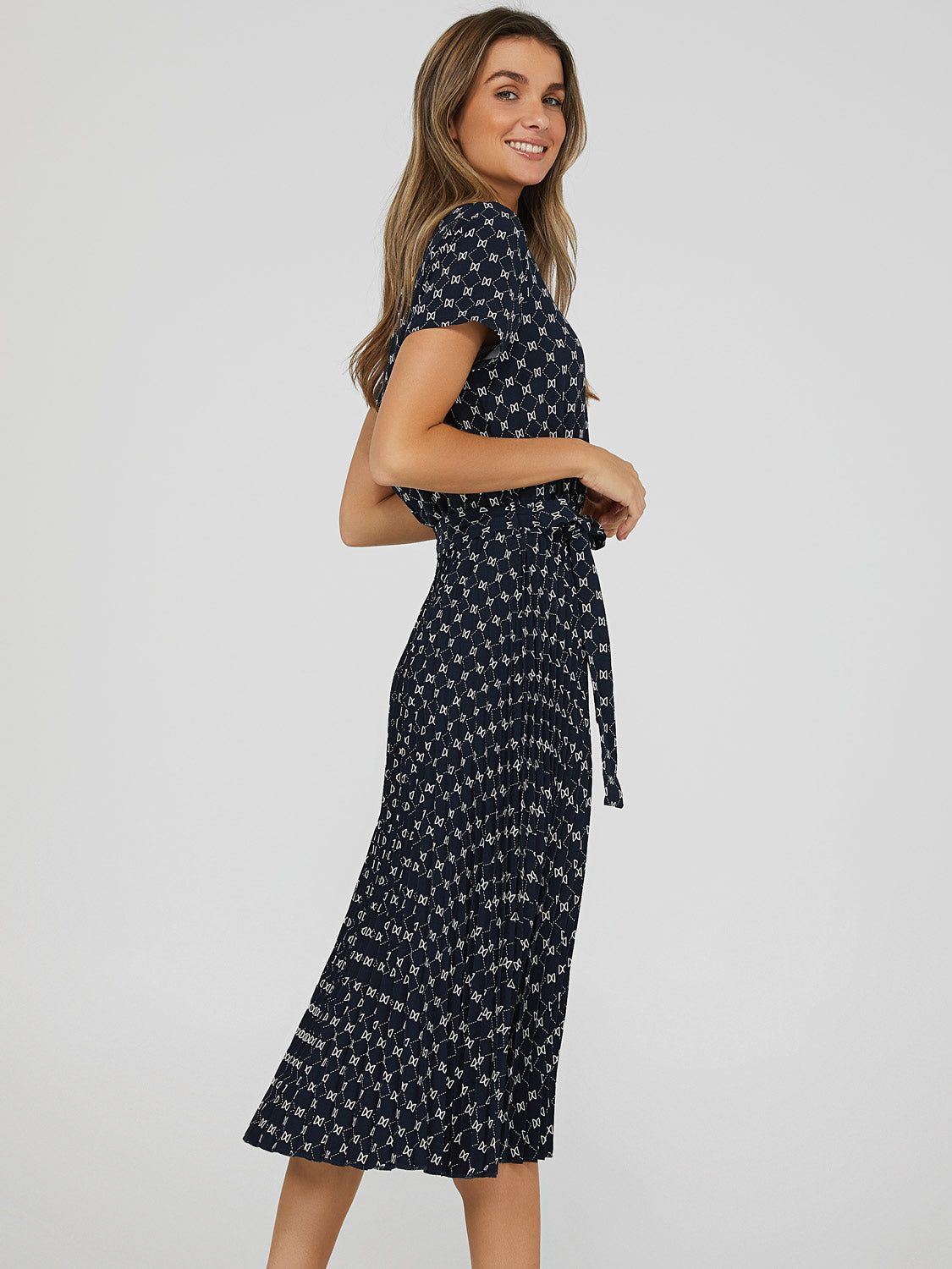 Boat Neck Pleated Midi Dress, <br>The Lauren Dress sold by Suzy Shier product image thumbnail 3