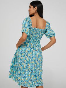 Floral Print Smocked Square Neck Midi Dress sold by Suzy Shier